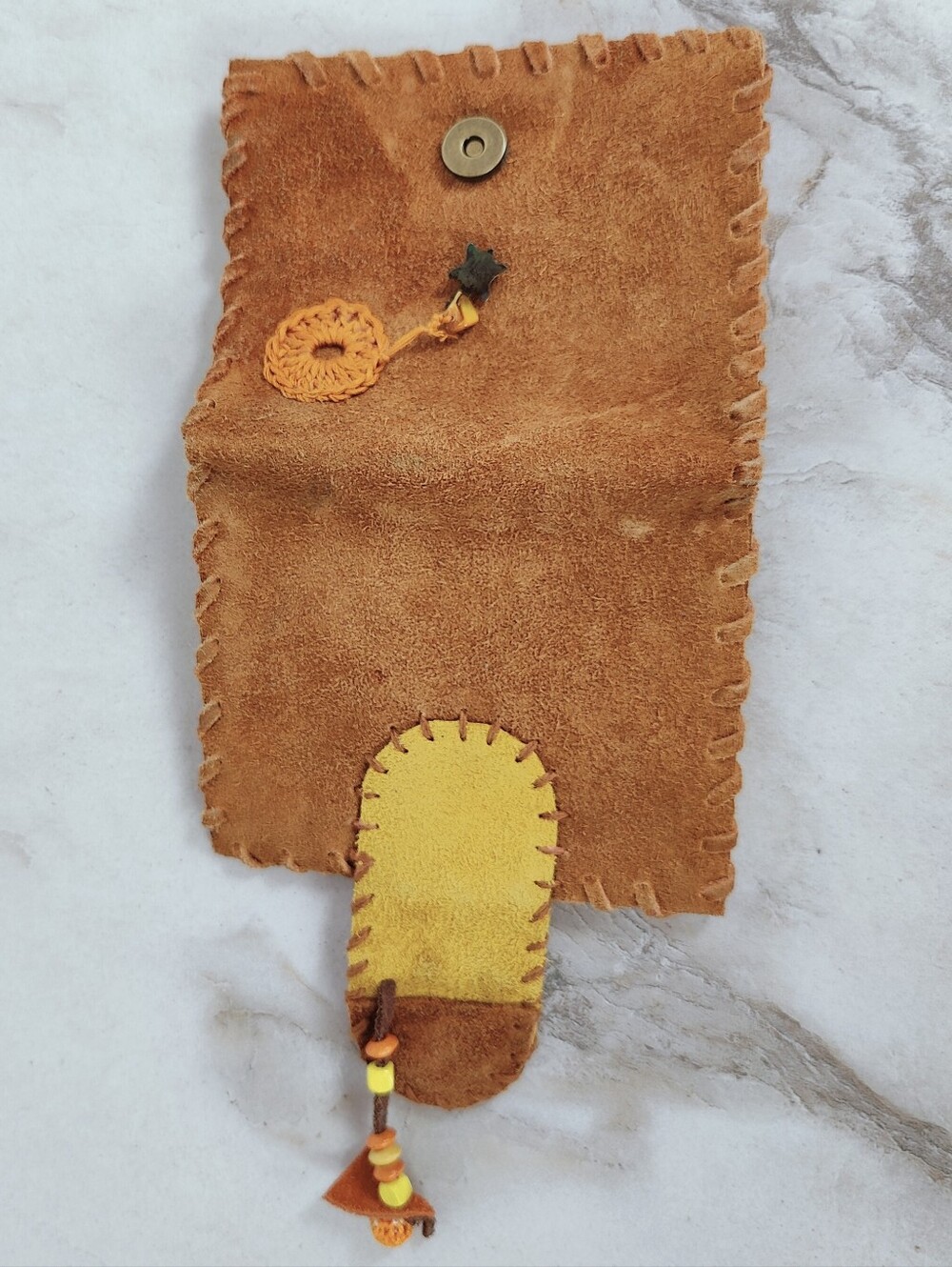 Handmade Bohemian-Style Suede Leather Wallet Crochet Dangle Charm